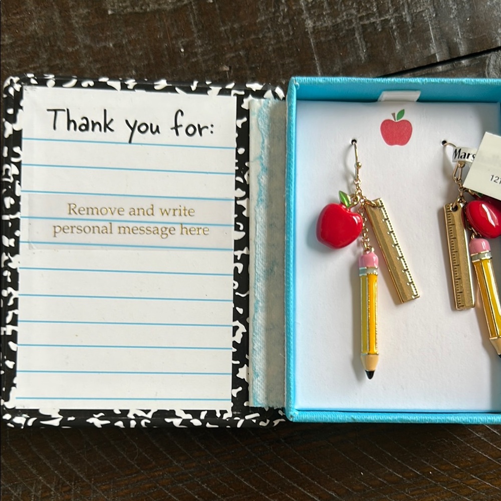 Apple, Ruler, and Pencil Earrings